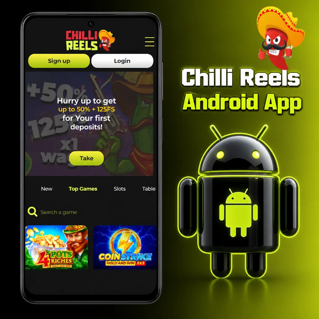 Chilli Reels Android app download page for mobile betting and casino games on modern Android devices