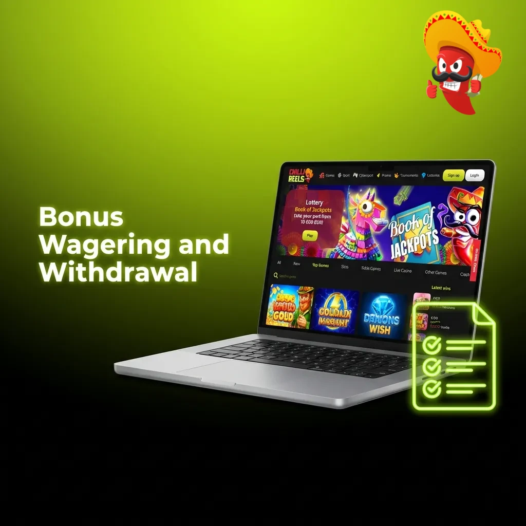 Diagram showing bonus wagering requirements and withdrawal conditions for casino bonuses, free spins, and cashback offers.