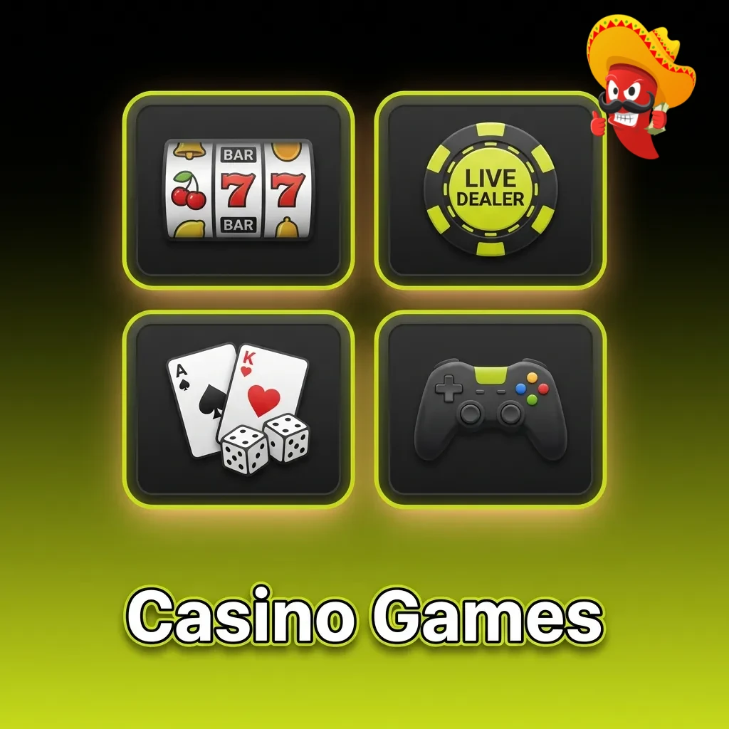 Casino gaming floor featuring slots, table games, and live dealer options with various game types available