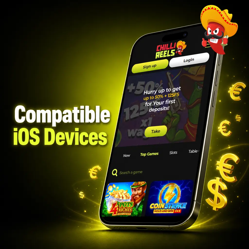 List of compatible iOS devices for Chilli Reels app including iPhone X to 15 series and supported iPad models