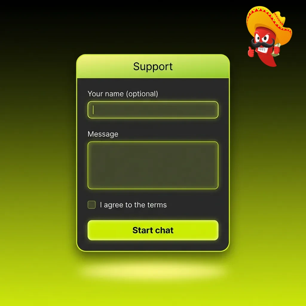 Chilli Reels customer support interface showing 24/7 live chat and email options for UK players seeking help with casino queries