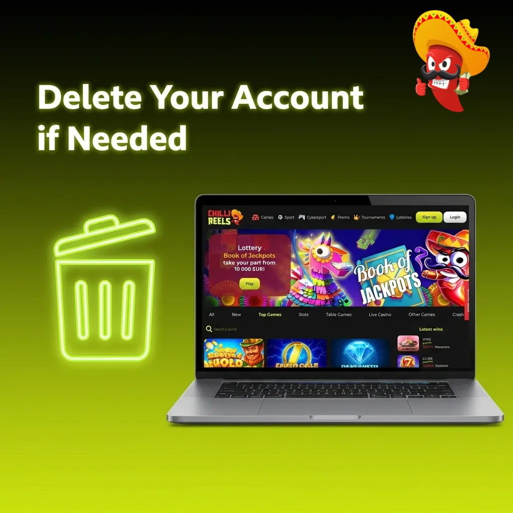 User closing gambling account through settings menu with self-exclusion and withdrawal options displayed