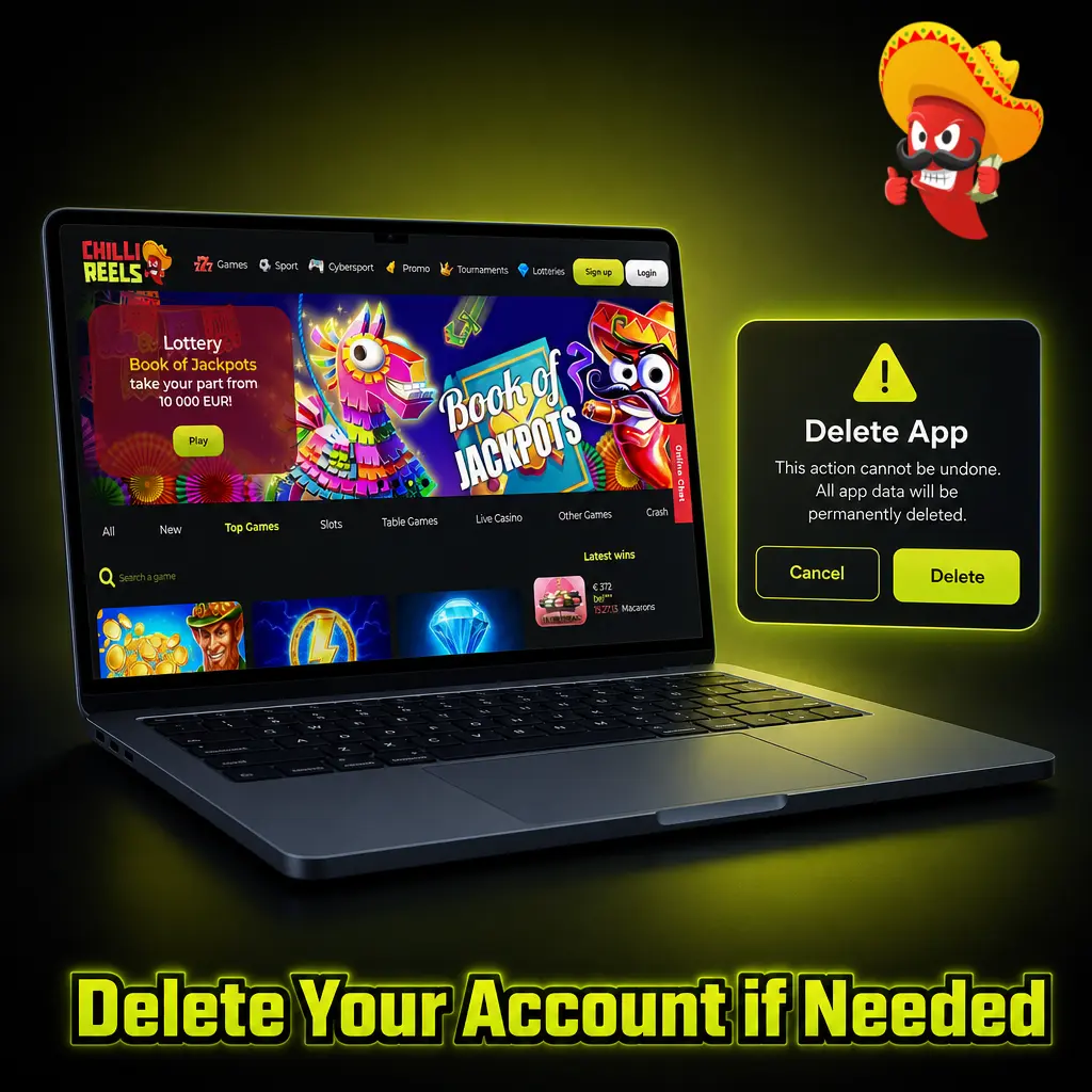 Player closing online gambling account through settings menu with self-exclusion or personal preference options available