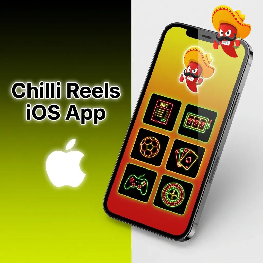 Chilli Reels iOS app icon displayed on iPhone and iPad screens showing casino gaming interface