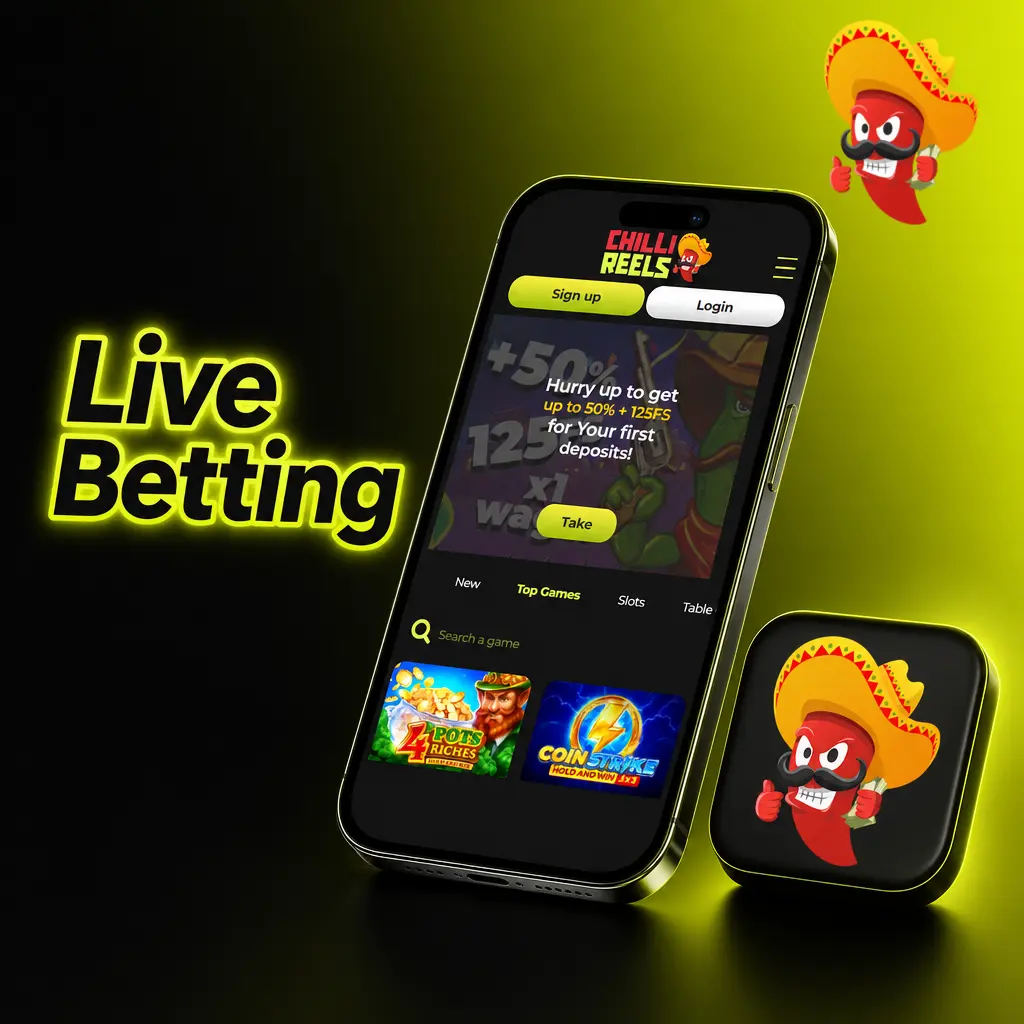 Live betting interface on Chilli Reels showing real-time odds, cash out options, and live streaming for football and tennis