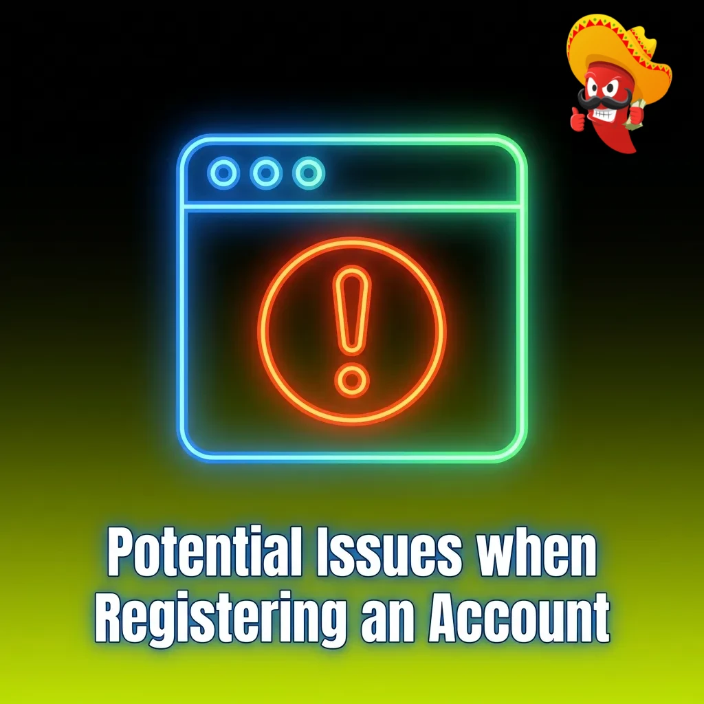 Troubleshooting guide showing common account registration problems including email issues, form errors, and verification solutions