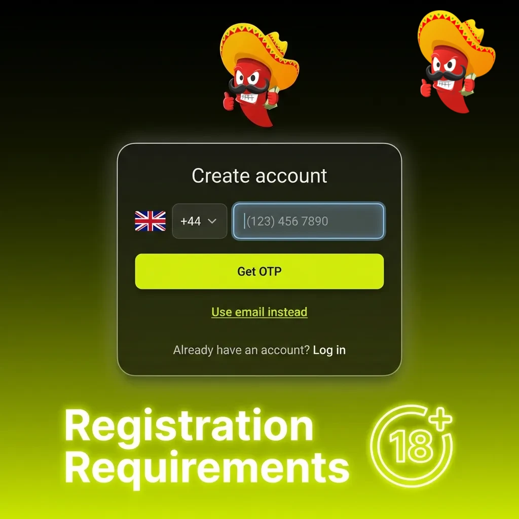 Registration requirements checklist showing age limit, account rules, verification documents, and residency information