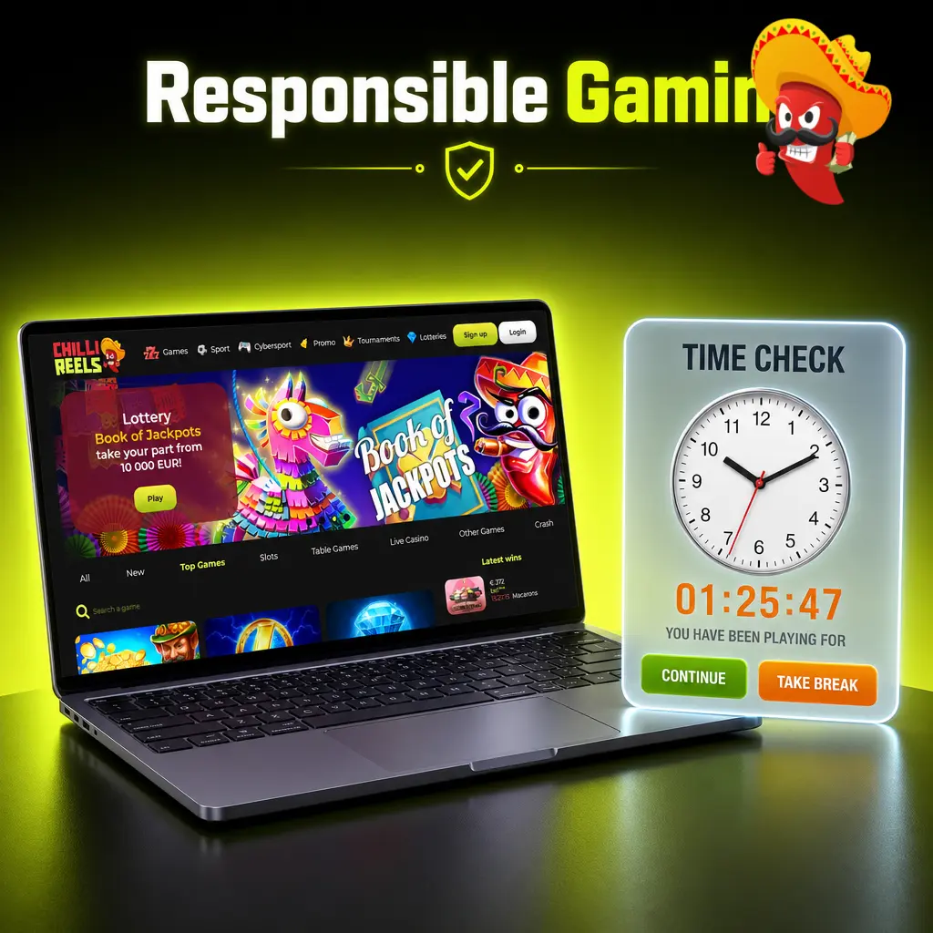 Chilli Reels responsible gaming tools including deposit limits, loss limits, self-exclusion, and links to UK support organisations