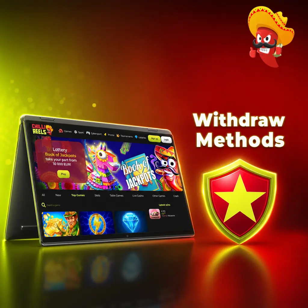 Withdrawal methods table showing limits and processing times for VISA, Mastercard, crypto, e-wallets, and bank transfer