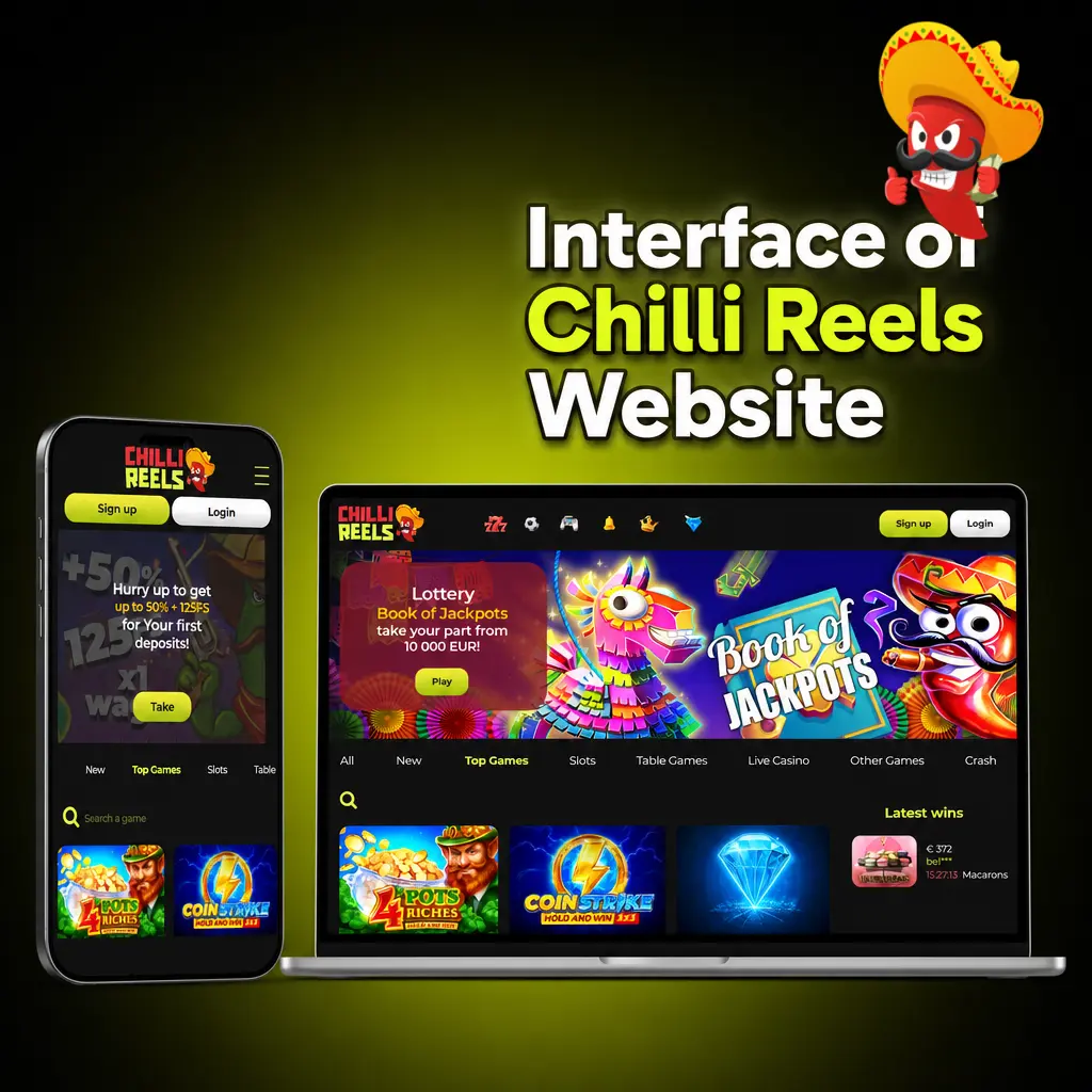 Chilli Reels website interface showing top navigation bar with Sports, Casino, Live Casino, and Promotions links for UK users